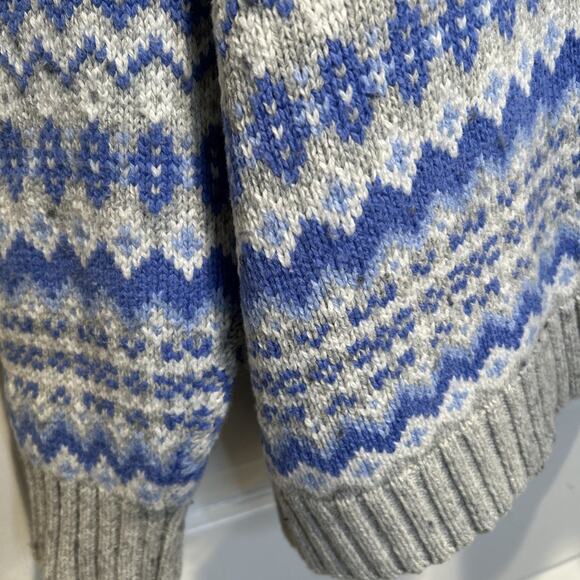 Lands End Fair Isle Sweater plus Size 2X Blue Gray Nordic cabincore warm wool - Picture 5 of 8